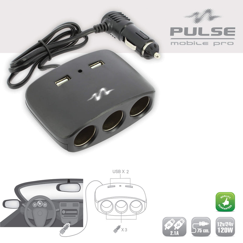 Universele splitter 12V met USB aansluiting - zwart