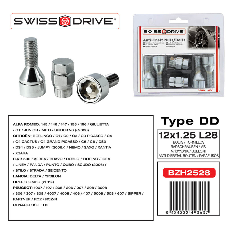 Anti-diefstal wielbouten M12x1.25 L28 T17 Butzi Premium