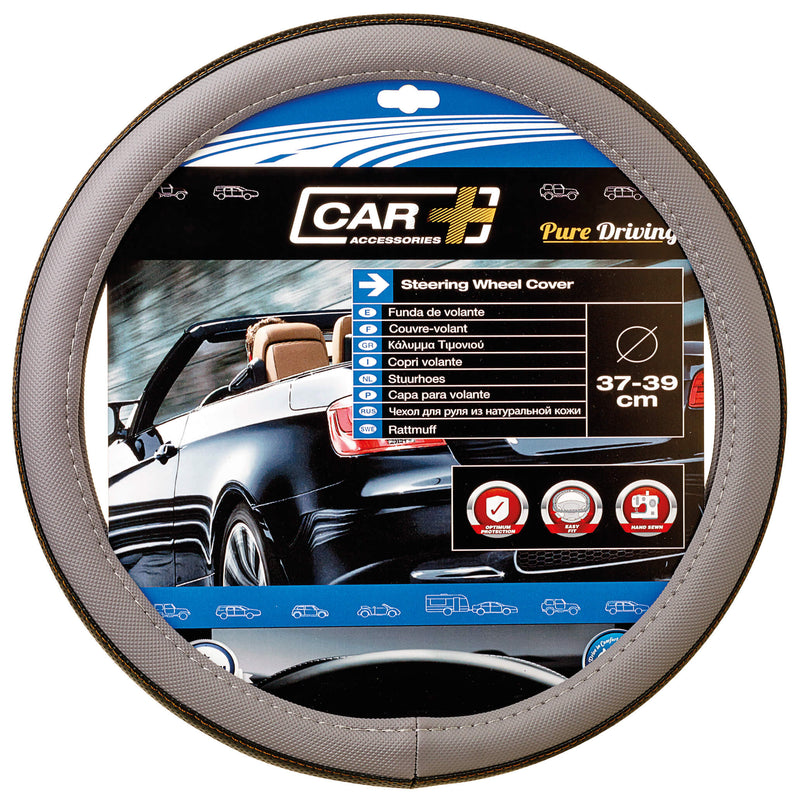 Auto stuurhoes Grijs zwart leer met Oranje stiksel 37-39cm