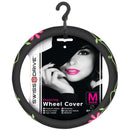 Auto stuurhoes zwart flower power 38cm