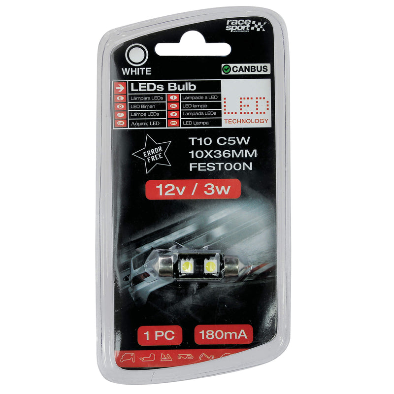 LED lampjes Festoon 12v 3W storingsvrij C5 10x37mm 1st