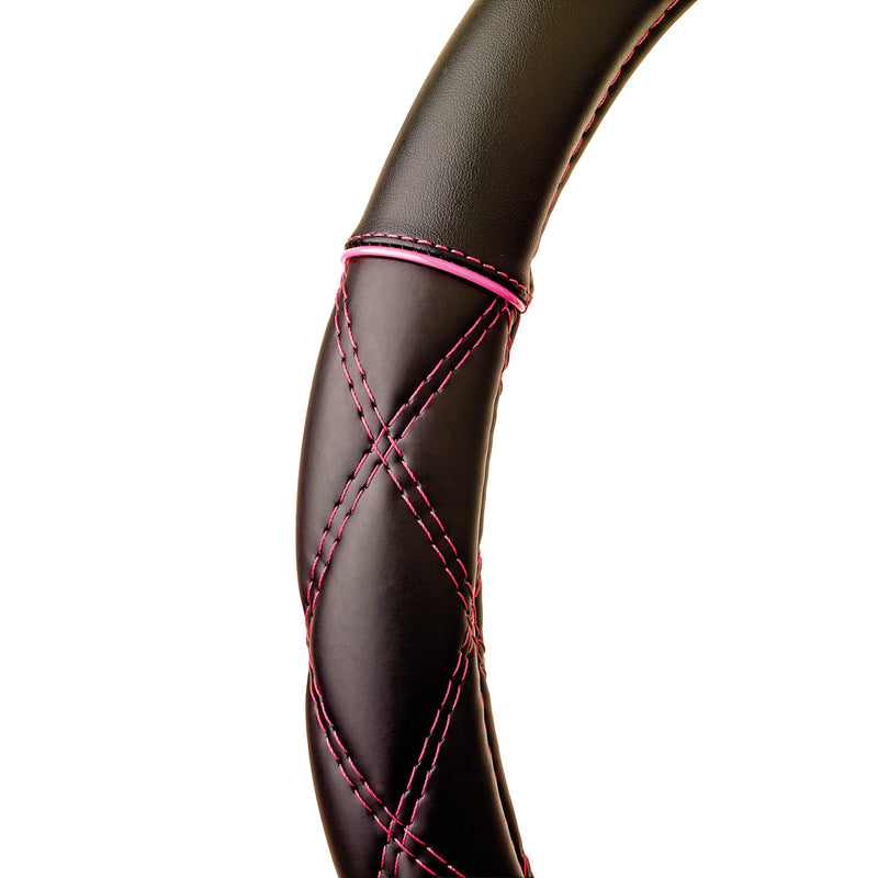 Auto stuurhoes zwart met roze kruis stiksel 37-39cm