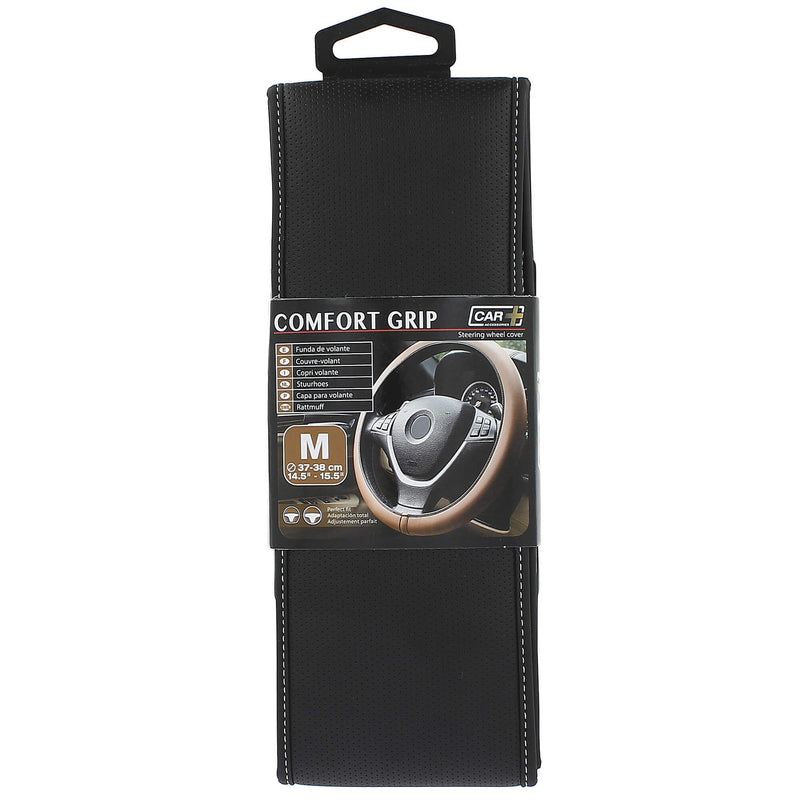 Auto stuurhoes ventilerende comfort Grip zwart met wit stiks