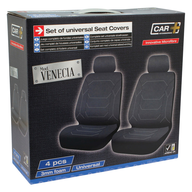 Stoelhoezen set Venecia 4-delig zwart-grijs