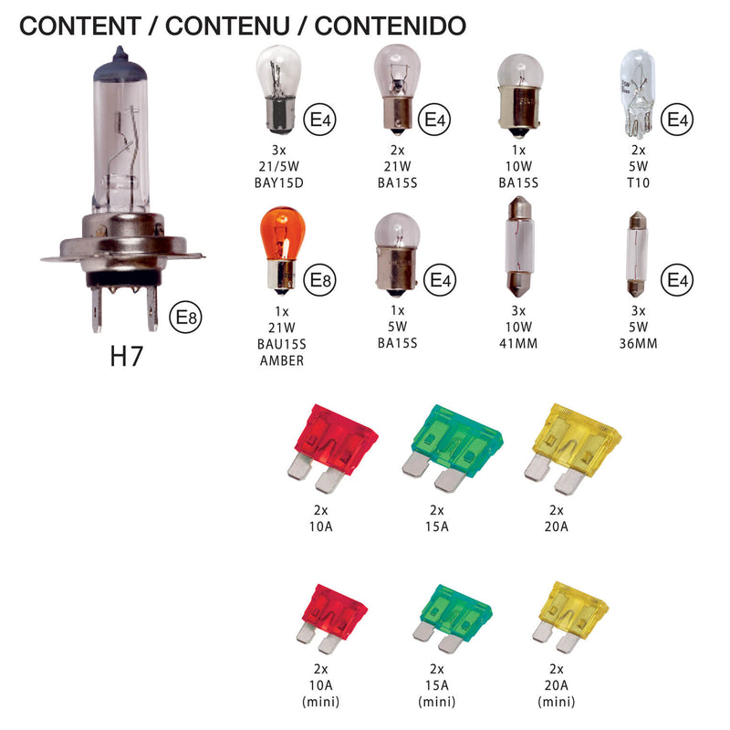 Auto Reserve lampen en Zekeringen set type H7 - 30delig