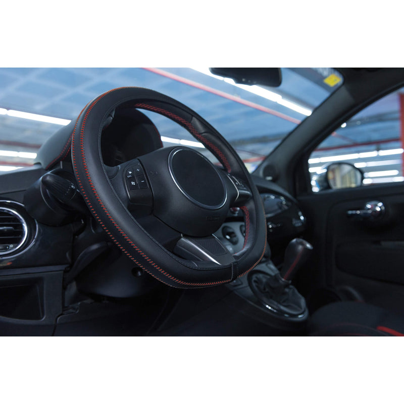Stuurhoes auto universeel type Artisan zwart en rood stickse