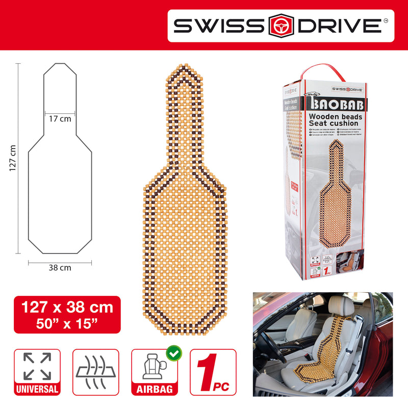 Houten kralen autostoel mat BAOBAB 1pc 128x38