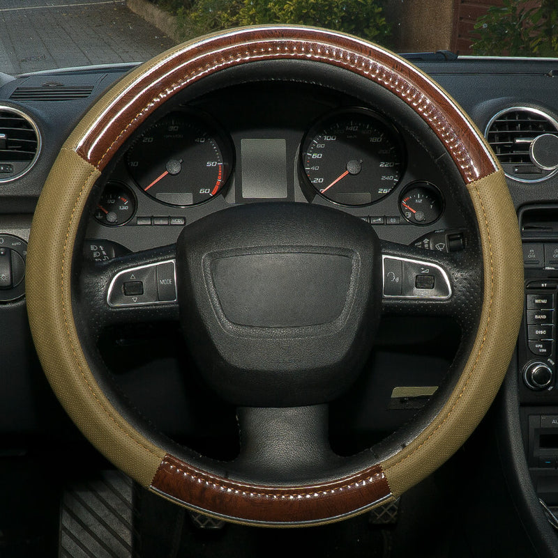 Auto stuurhoes type hout-look beige 37-39cm