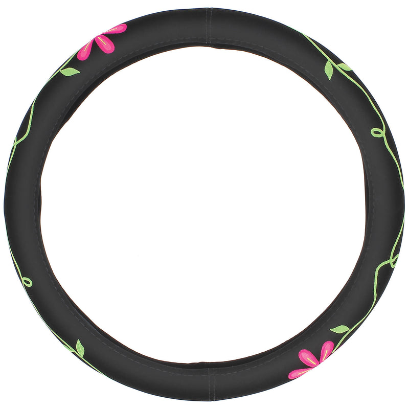 Auto stuurhoes zwart flower power 38cm