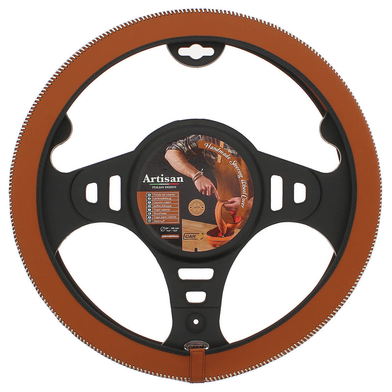 Stuurhoes auto universeel type Artisan Tabak bruin met wit s