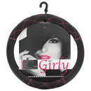 Auto stuurhoes zwart met roze kruis stiksel 37-39cm