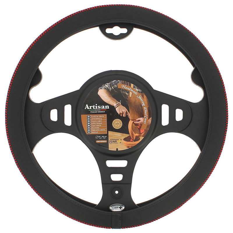 Stuurhoes auto universeel type Artisan zwart en rood stickse