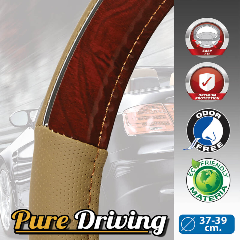 Auto stuurhoes type hout-look beige 37-39cm