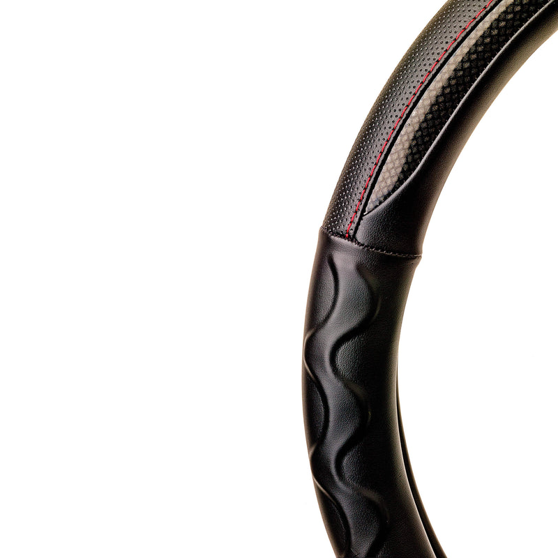 Auto Stuurhoes Ergo-Carbon zwart Met Rood Stiksel