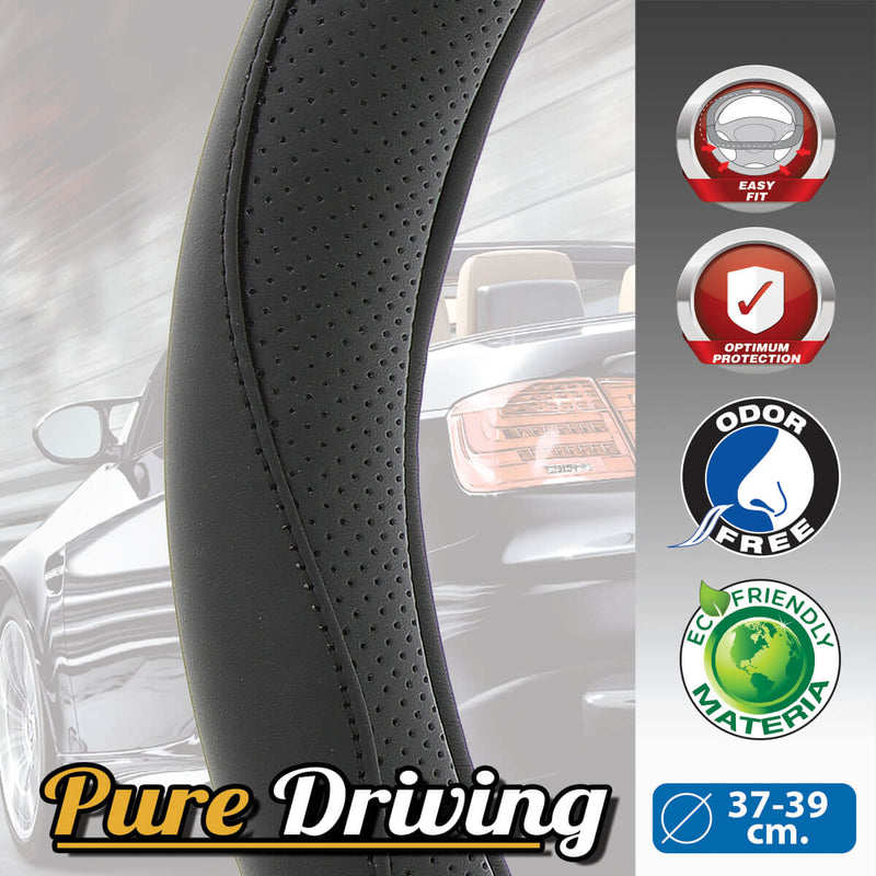 Auto stuurhoes "tourer" zwart micro geperforeerd 37-39cm