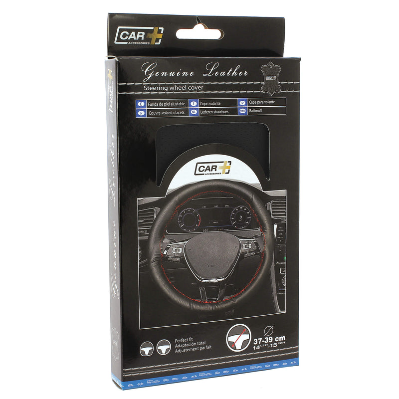 Auto stuurhoes zwart leer zwart steek 37-39cm