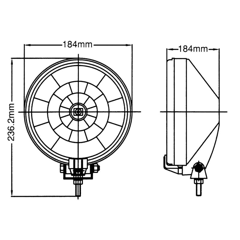 Verstralers Opbouw 184 x184mm Diameter H3 12V 55W 1st