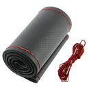 Auto stuurhoes zwart leer met rode stiksel 37-39cm