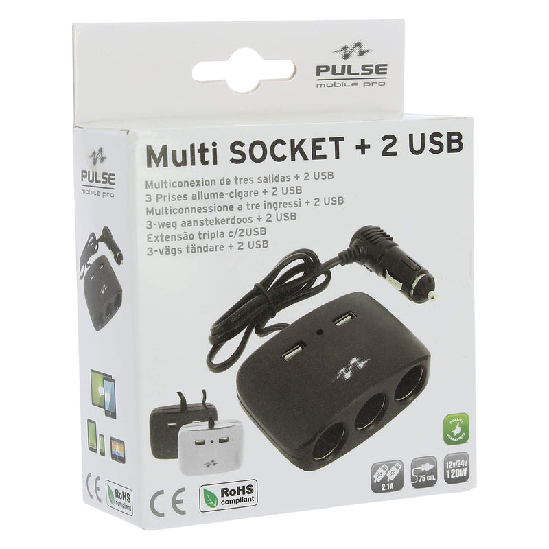 Universele splitter 12V met USB aansluiting - zwart
