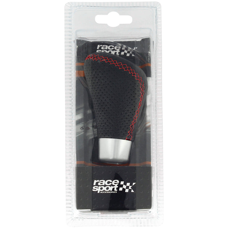 Universele versnellingspook zwart leder met Rood sticksel