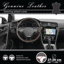 Auto stuurhoes zwart leer met rode stiksel 37-39cm