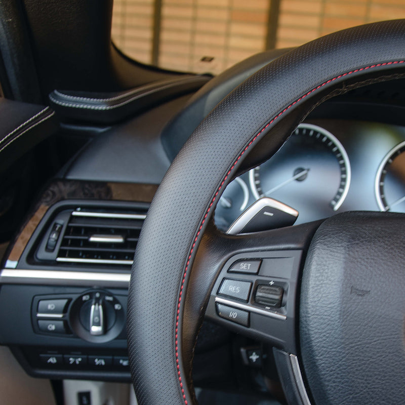 Auto stuurhoes ventilerende comfort Grip zwart met rode stik