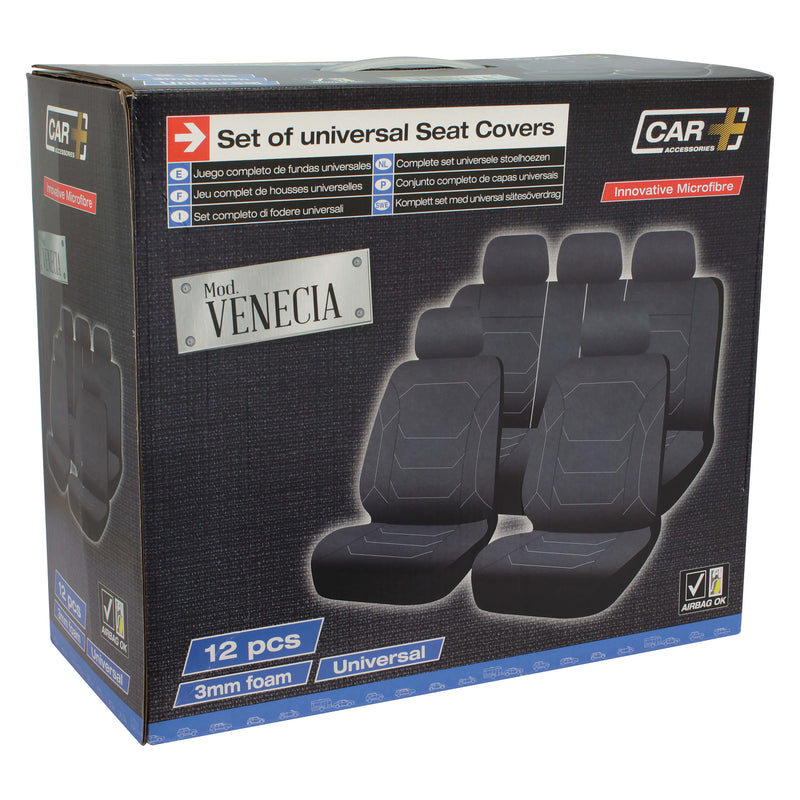 Stoelhoezen set Venecia 12-delig zwart-grijs