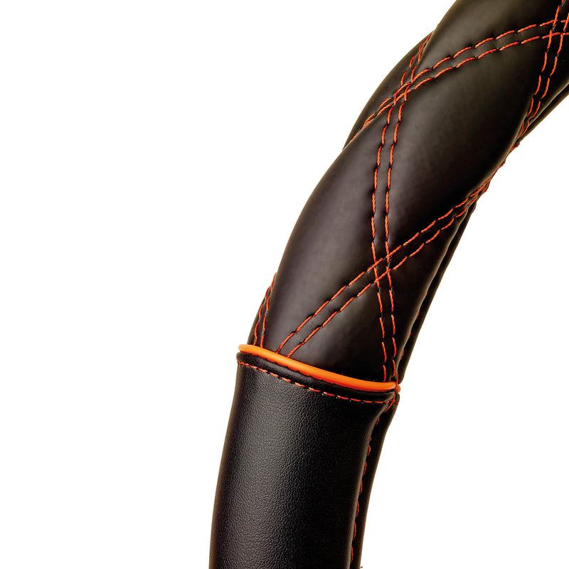 Auto stuurhoes zwart leer met orange kruis stiksel 37-39cm