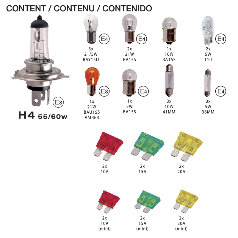 Auto Reserve lampen en Zekeringen set type H4 - 30delig