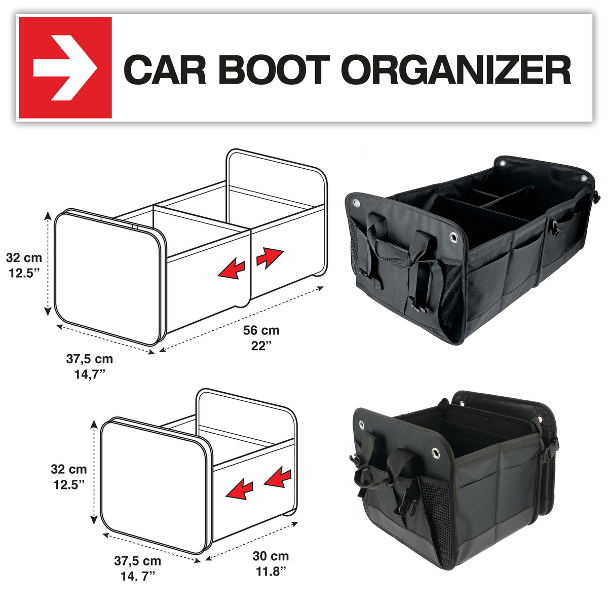 3 stuks kofferbak-organizer, klittenband, kofferbakfixatie, kofferbak