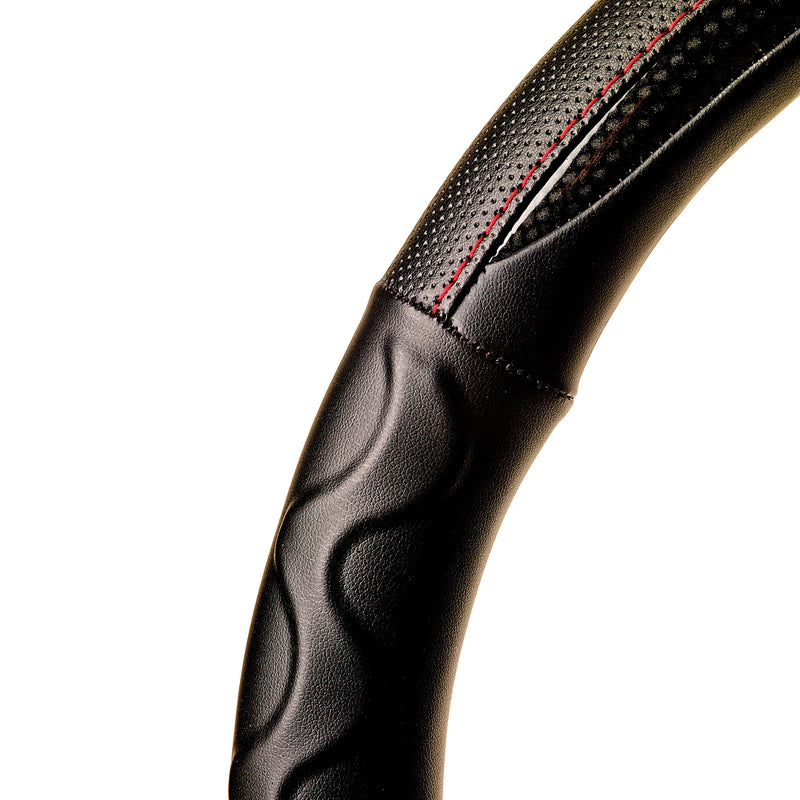 Auto Stuurhoes Ergo-Carbon zwart Met Rood Stiksel