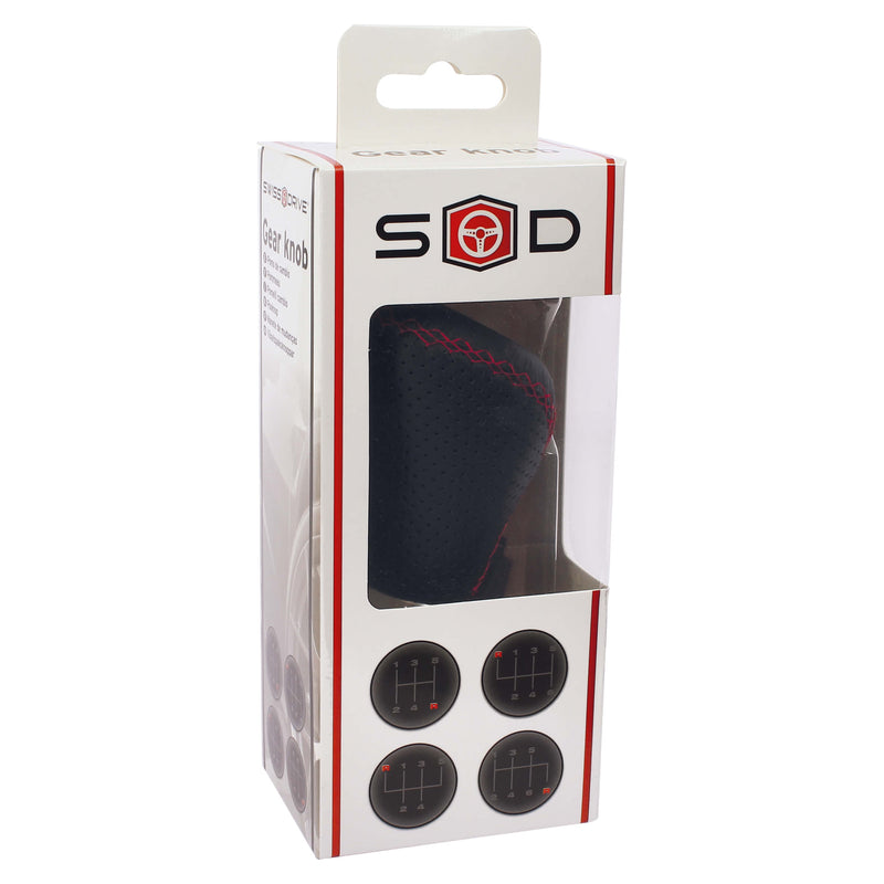 Universele versnellingspook zwart leder met Rood sticksel