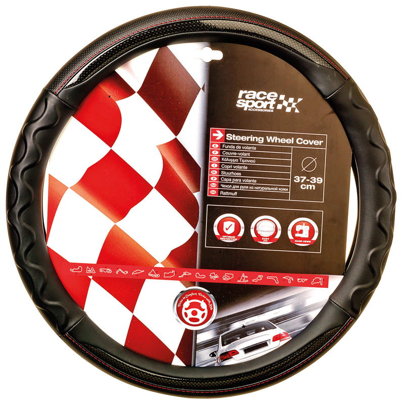 Auto Stuurhoes Ergo-Carbon zwart Met Rood Stiksel