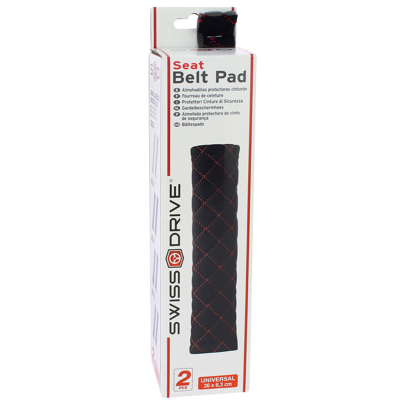 Veiligheidsgordel schouderpad 26x6 cm zwart rood stiksels 2s